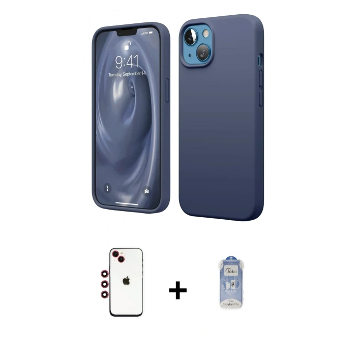 MARSİLYAN™- iPhone 14 Kılıf Kozmos Yansıma Özel Seri - Siyah Joko Magic 5D Cam + Shine Kamera Lens - KI