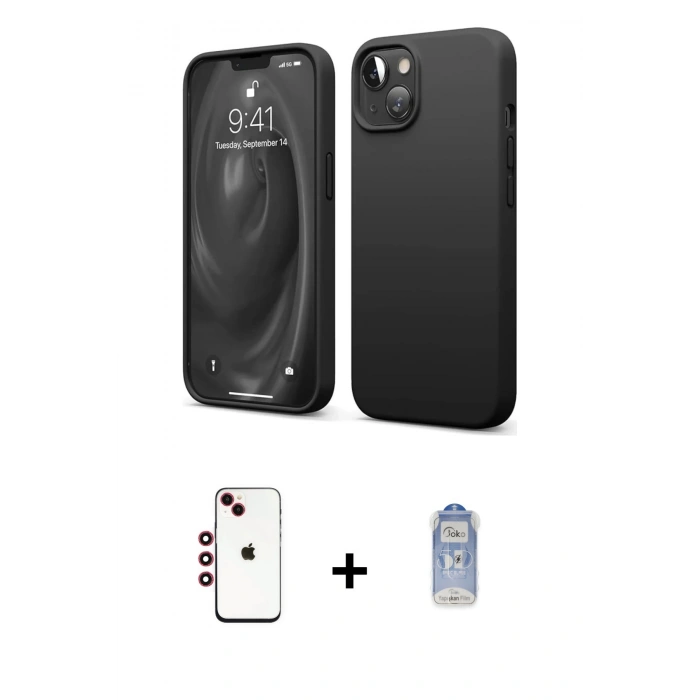 MARSİLYAN™- iPhone 14 Kılıf Kozmos Yansıma Özel Seri - Siyah Joko Magic 5D Cam + Shine Kamera Lens - KI