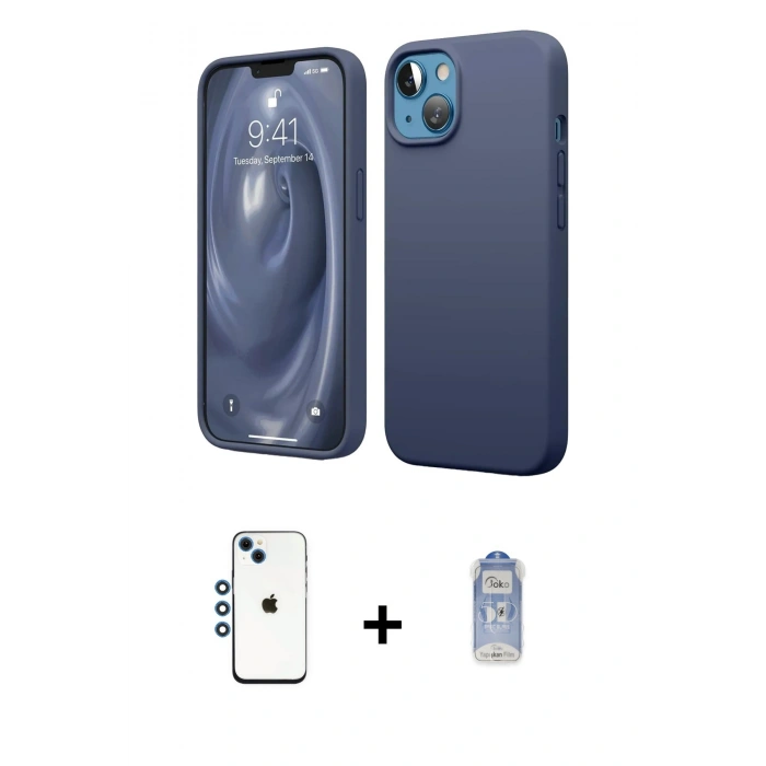 MARSİLYAN™- iPhone 14 Kılıf Kozmos Yansıma Özel Seri - Siyah Joko Magic 5D Cam + Shine Kamera Lens - MI
