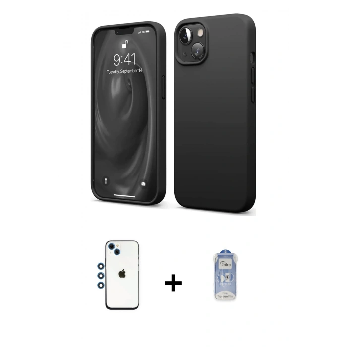 MARSİLYAN™- iPhone 14 Kılıf Kozmos Yansıma Özel Seri - Siyah Joko Magic 5D Cam + Shine Kamera Lens - MI