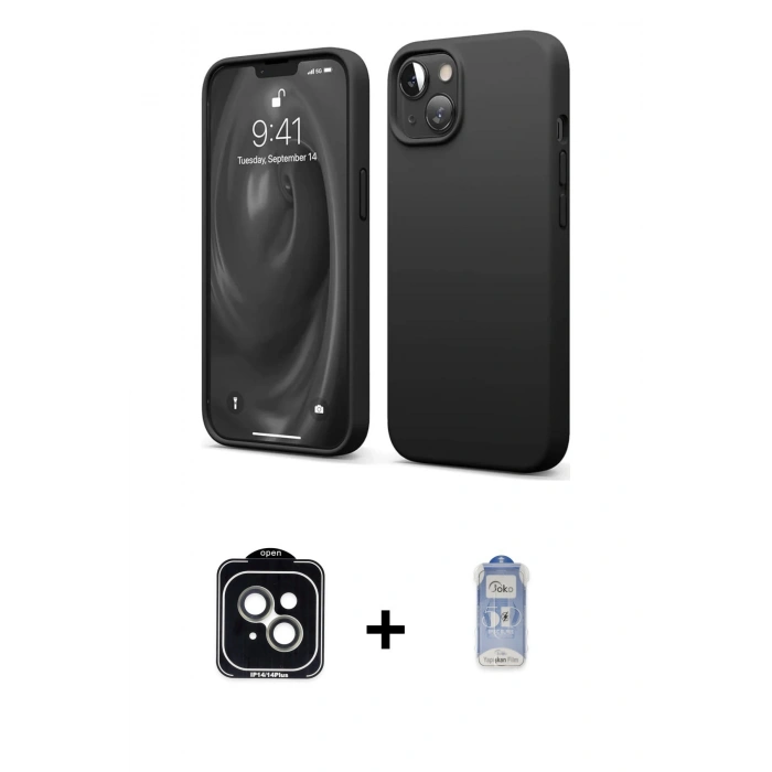 MARSİLYAN™- iPhone 14 Kılıf Kozmos Yansıma Özel Seri - Siyah Joko Magic 5D Cam + PVD Metal Kamera Lens - YL
