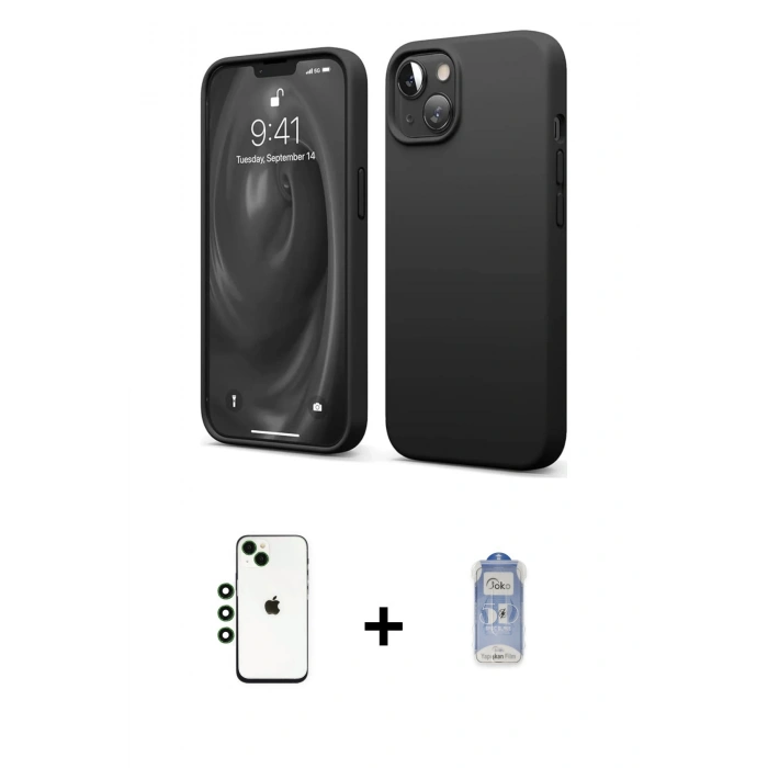 MARSİLYAN™- iPhone 14 Kılıf Kozmos Yansıma Özel Seri - Siyah Joko Magic 5D Cam + Shine Kamera Lens - YL