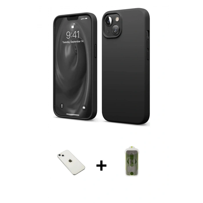 MARSİLYAN™- iPhone 14 Kılıf Kozmos Yansıma Özel Seri - Siyah Joko Magic 5D Hayalet Cam + Diamond Kamera Lens - SABE