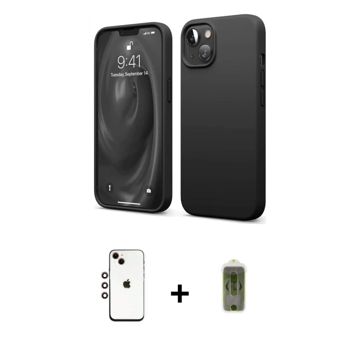 MARSİLYAN™- iPhone 14 Kılıf Kozmos Yansıma Özel Seri - Siyah Joko Magic 5D Hayalet Cam + Shine Kamera Lens - GI