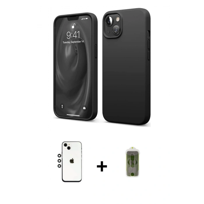 MARSİLYAN™- iPhone 14 Kılıf Kozmos Yansıma Özel Seri - Siyah Joko Magic 5D Hayalet Cam + Gümüş Shine Kamera Lens
