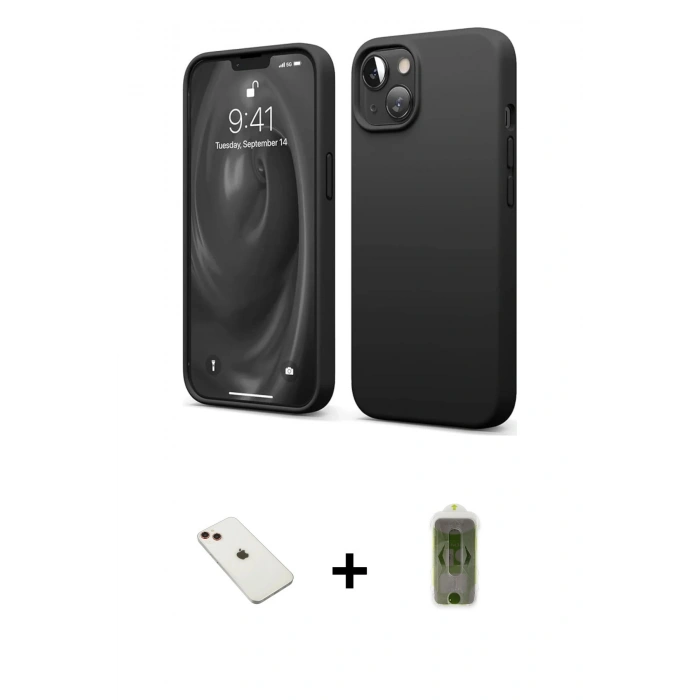 MARSİLYAN™- iPhone 14 Kılıf Kozmos Yansıma Özel Seri - Siyah Joko Magic 5D Hayalet Cam + Diamond Kamera Lens - KI