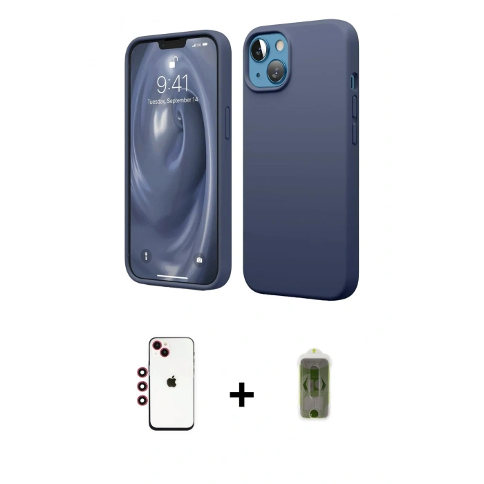 MARSİLYAN™- iPhone 14 Kılıf Kozmos Yansıma Özel Seri - Siyah Joko Magic 5D Hayalet Cam + Kırmızı Shine Kamera Lens
