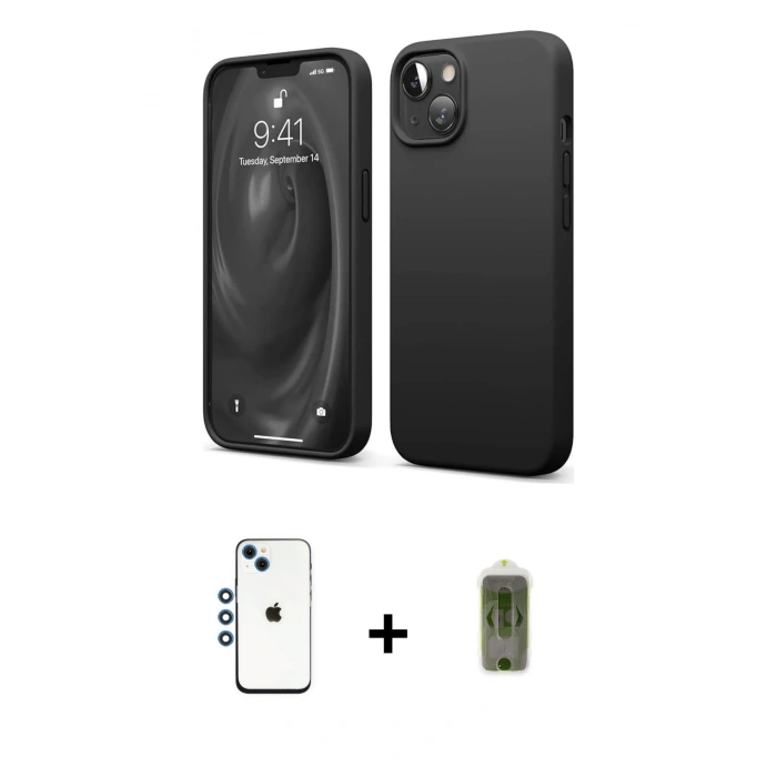 MARSİLYAN™- iPhone 14 Kılıf Kozmos Yansıma Özel Seri - Siyah Joko Magic 5D Hayalet Cam + Shine Kamera Lens - MI