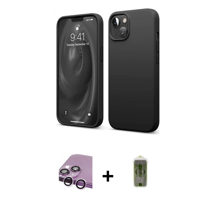 MARSİLYAN™- iPhone 14 Kılıf Kozmos Yansıma Özel Seri - Siyah Joko Magic 5D Hayalet Cam + Raze Metal Kamera Lens - MR