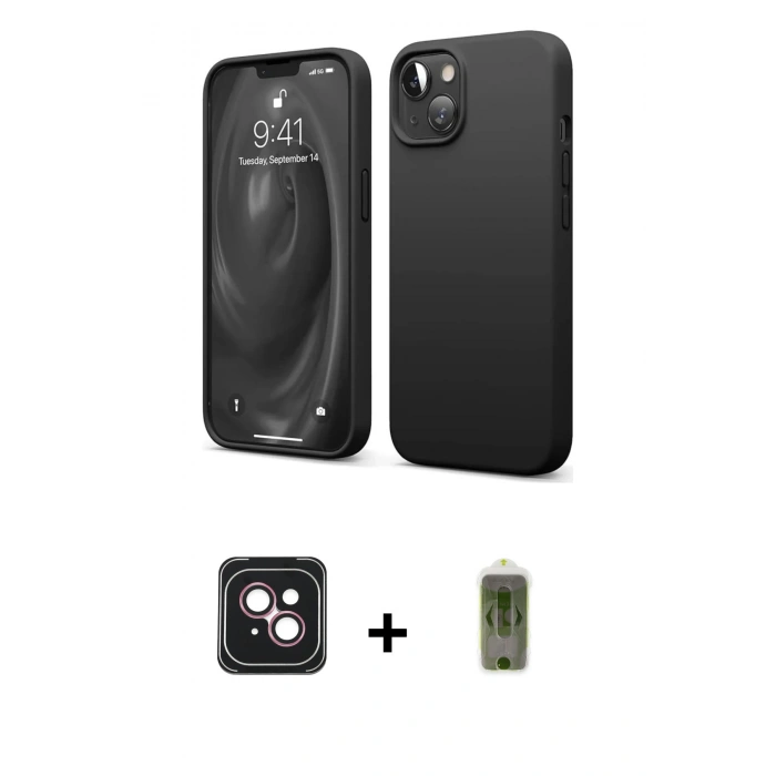 MARSİLYAN™- iPhone 14 Kılıf Kozmos Yansıma Özel Seri - Siyah Joko Magic 5D Hayalet Cam + PVD Metal Kamera Lens - PE