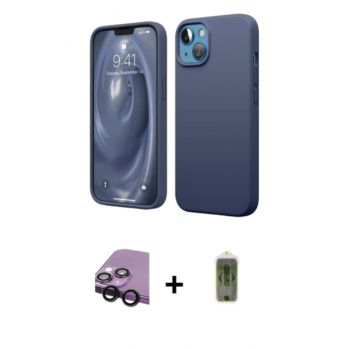 MARSİLYAN™- iPhone 14 Kılıf Kozmos Yansıma Özel Seri - Siyah Joko Magic 5D Hayalet Cam + Raze Metal Kamera Lens - SH