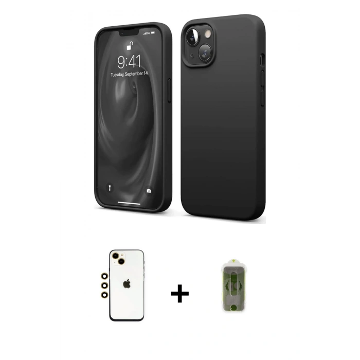 MARSİLYAN™- iPhone 14 Kılıf Kozmos Yansıma Özel Seri - Siyah Joko Magic 5D Hayalet Cam + Shine Kamera Lens - GD