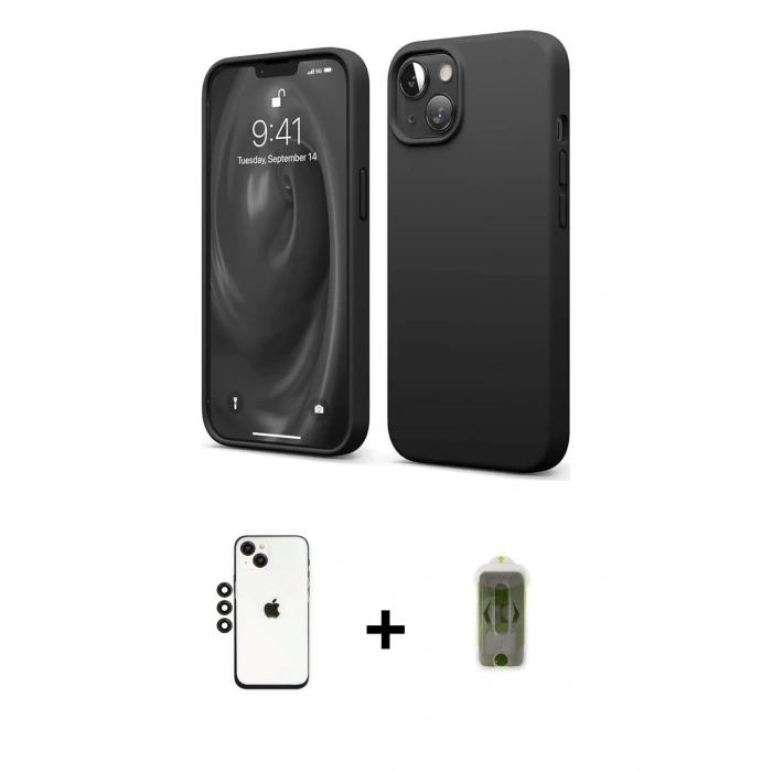 MARSİLYAN™- iPhone 14 Kılıf Kozmos Yansıma Özel Seri - Siyah Joko Magic 5D Hayalet Cam + Shine Kamera Lens - SH