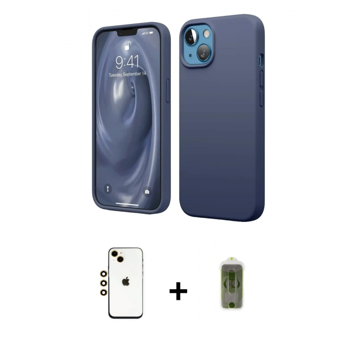MARSİLYAN™- iPhone 14 Kılıf Kozmos Yansıma Özel Seri - Siyah Joko Magic 5D Hayalet Cam + Shine Kamera Lens - GD