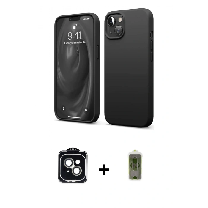 MARSİLYAN™- iPhone 14 Kılıf Kozmos Yansıma Özel Seri - Siyah Joko Magic 5D Hayalet Cam + PVD Metal Kamera Lens - YL