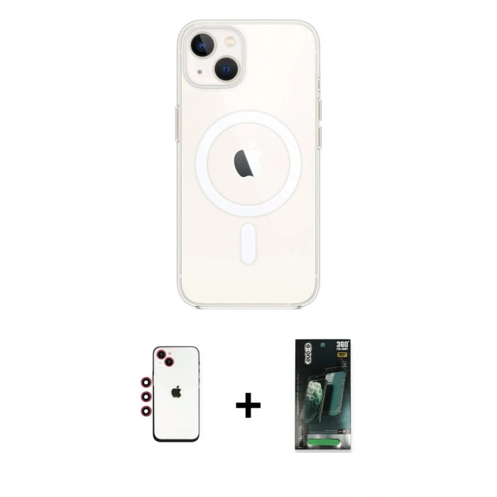 MARSİLYAN™- iPhone 14 Kılıf Kutup Klasik Serisi - Şeffaf 360 Full Body Arka Koruyucu + Shine Kamera Lens - KI