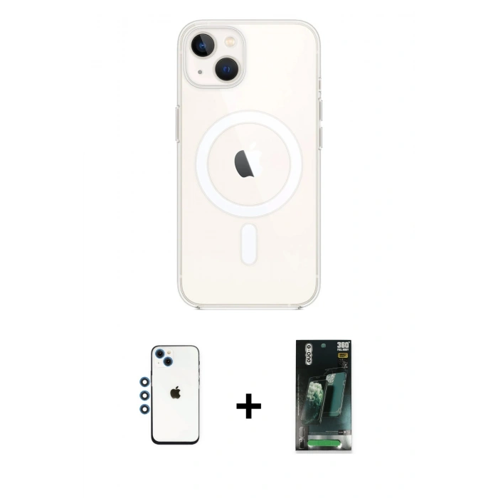 MARSİLYAN™- iPhone 14 Kılıf Kutup Klasik Serisi - Şeffaf 360 Full Body Arka Koruyucu + Shine Kamera Lens - MI