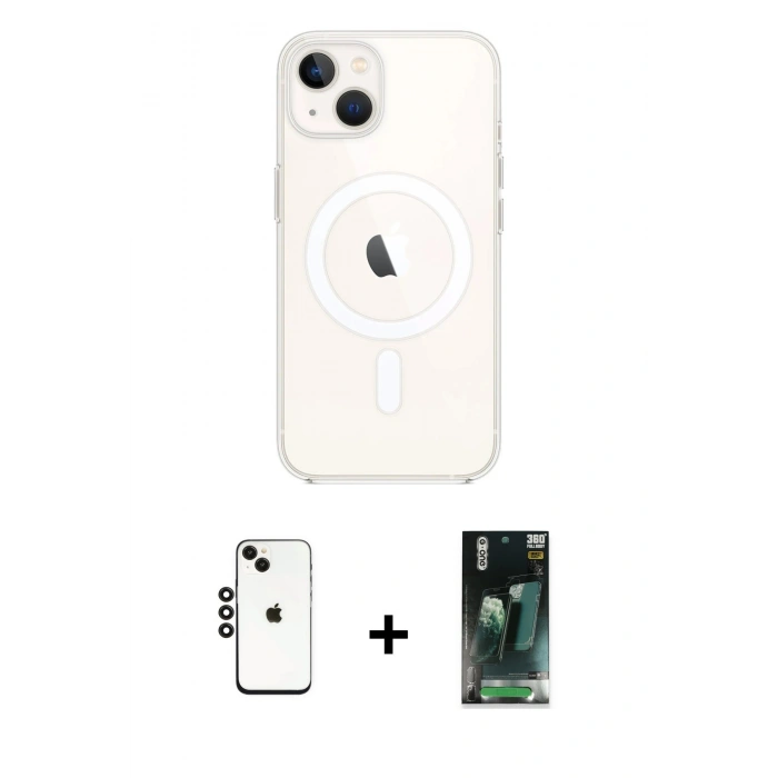MARSİLYAN™- iPhone 14 Kılıf Kutup Klasik Serisi - Şeffaf 360 Full Body Arka Koruyucu + Shine Kamera Lens - SH
