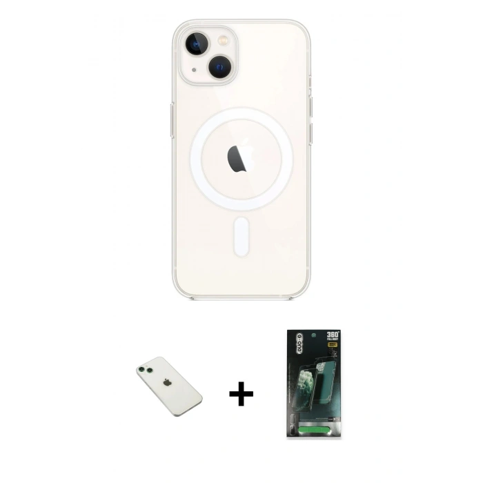 MARSİLYAN™- iPhone 14 Kılıf Kutup Klasik Serisi - Şeffaf 360 Full Body Arka Koruyucu + Diamond Kamera Lens - YL