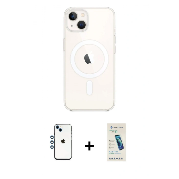 MARSİLYAN™- iPhone 14 Kılıf Kutup Klasik Serisi - Şeffaf Pasifik Cam Ekran Koruyucu + Shine Kamera Lens - MI