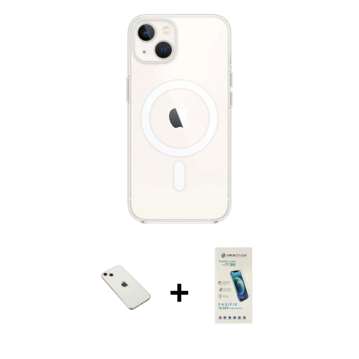 MARSİLYAN™- iPhone 14 Kılıf Kutup Klasik Serisi - Şeffaf Pasifik Cam Ekran Koruyucu + Diamond Kamera Lens - PE