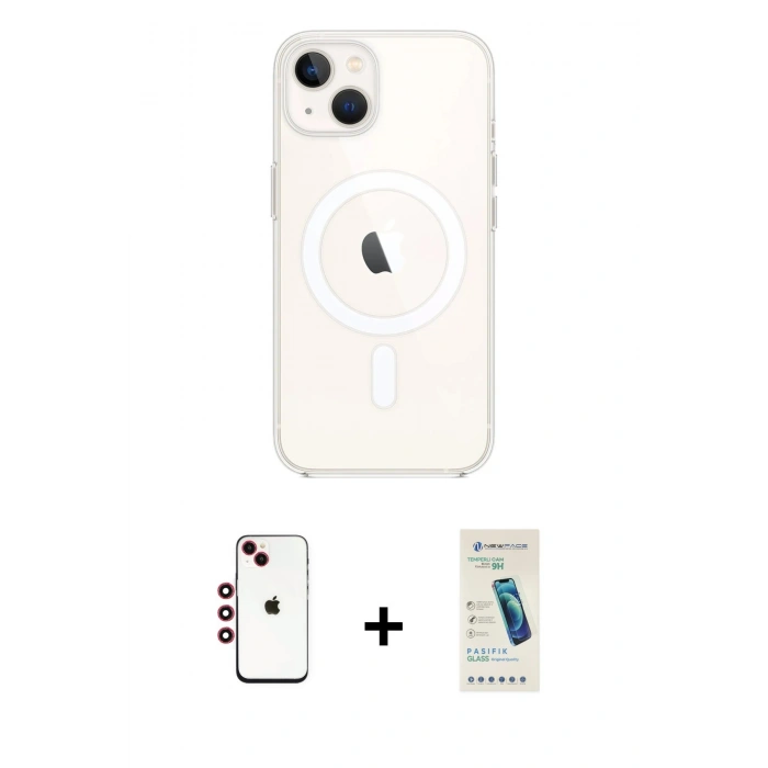 MARSİLYAN™- iPhone 14 Kılıf Kutup Klasik Serisi - Şeffaf Pasifik Cam Ekran Koruyucu + Shine Kamera Lens - KI