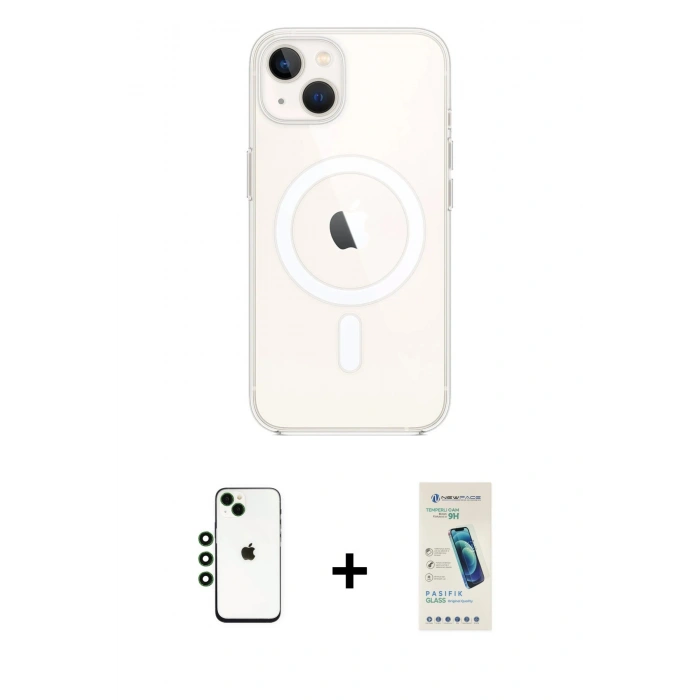 MARSİLYAN™- iPhone 14 Kılıf Kutup Klasik Serisi - Şeffaf Pasifik Cam Ekran Koruyucu + Shine Kamera Lens - YL