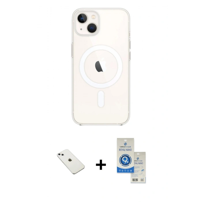 MARSİLYAN™- iPhone 14 Kılıf Kutup Klasik Serisi - Şeffaf Royal Nano Ekran Koruyucu + Diamond Kamera Lens - SABE
