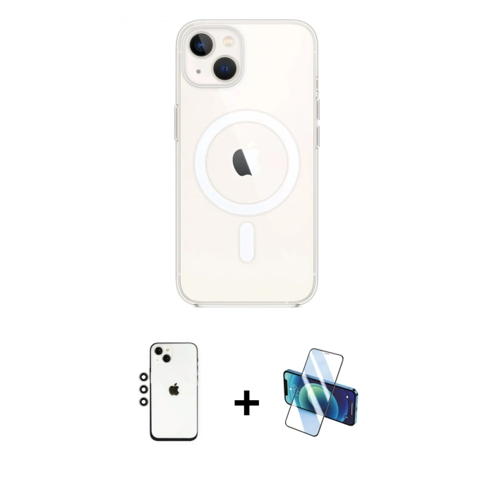 MARSİLYAN™- iPhone 14 Kılıf Kutup Klasik Serisi - Siyah 3D Antistatik Cam Ekran Koruyucu + Shine Kamera Lens - GS