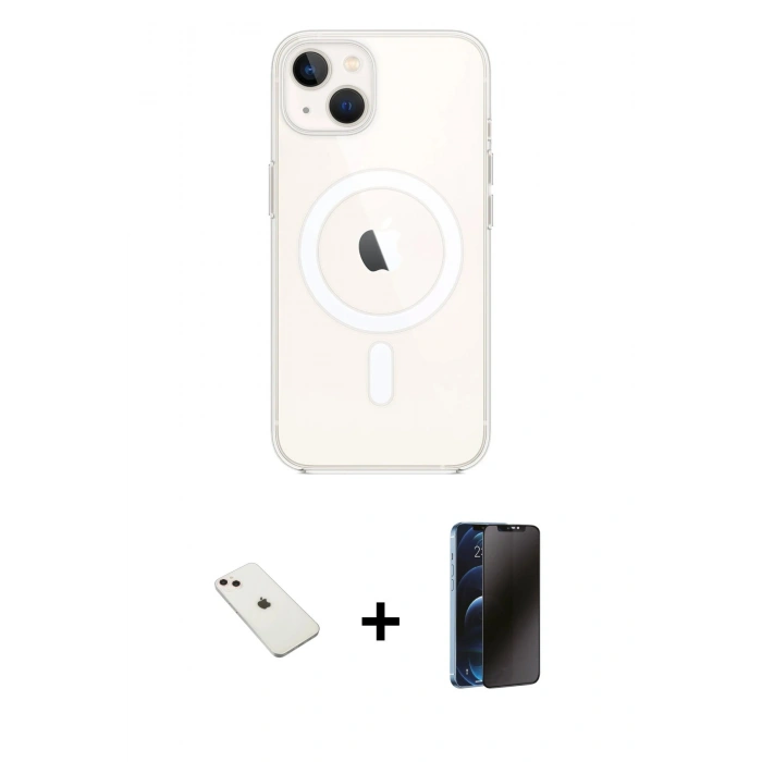 MARSİLYAN™- iPhone 14 Kılıf Kutup Klasik Serisi - Siyah 3D Antistatik Hayalet Cam Ekran Koruyucu + Diamond Kamera Lens - PE