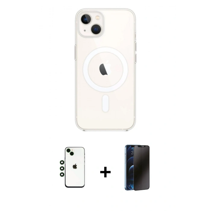 MARSİLYAN™- iPhone 14 Kılıf Kutup Klasik Serisi - Siyah 3D Antistatik Hayalet Cam Ekran Koruyucu + Shine Kamera Lens - YL