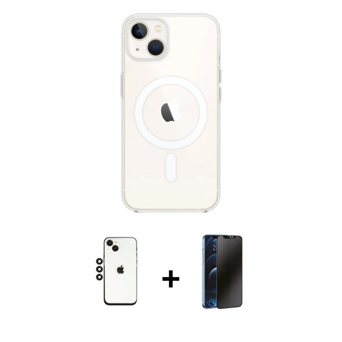 MARSİLYAN™- iPhone 14 Kılıf Kutup Klasik Serisi - Siyah 3D Antistatik Hayalet Cam Ekran Koruyucu + Shine Kamera Lens - SH