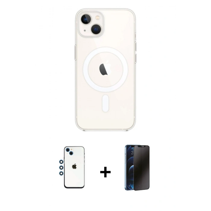 MARSİLYAN™- iPhone 14 Kılıf Kutup Klasik Serisi - Siyah 3D Antistatik Hayalet Cam Ekran Koruyucu + Shine Kamera Lens - MI