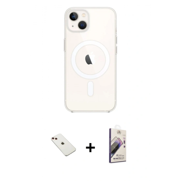 MARSİLYAN™- iPhone 14 Kılıf Kutup Klasik Serisi - Siyah Bilvis 3D Mat Cam Ekran Koruyucu + Diamond Kamera Lens - KI