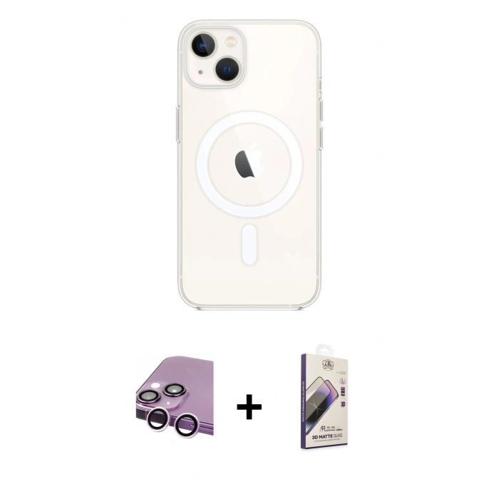 MARSİLYAN™- iPhone 14 Kılıf Kutup Klasik Serisi - Siyah Bilvis 3D Mat Cam Ekran Koruyucu + Raze Metal Kamera Lens - MR