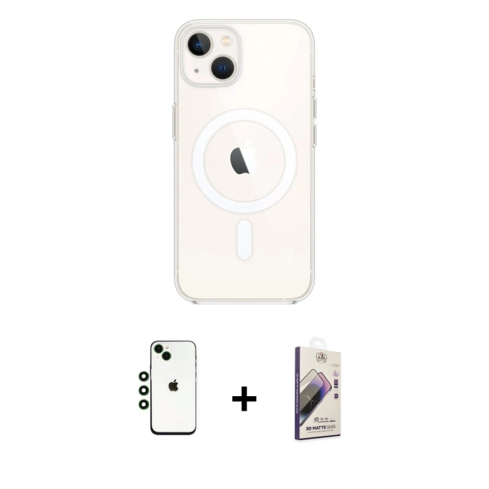 MARSİLYAN™- iPhone 14 Kılıf Kutup Klasik Serisi - Siyah Bilvis 3D Mat Cam Ekran Koruyucu + Shine Kamera Lens - YL