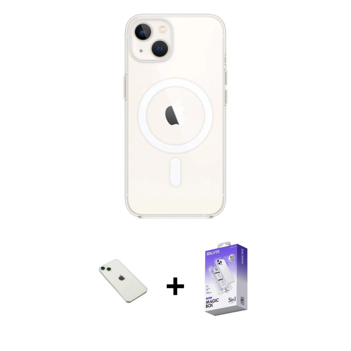 MARSİLYAN™- iPhone 14 Kılıf Kutup Klasik Serisi - Siyah Bilvis 5in1 3D Magic Cam Ekran Koruyucu + Diamond Kamera Lens - YL