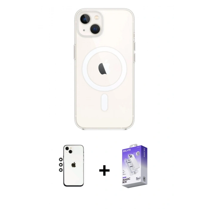 MARSİLYAN™- iPhone 14 Kılıf Kutup Klasik Serisi - Siyah Bilvis 5in1 3D Magic Cam Ekran Koruyucu + Shine Kamera Lens - GS