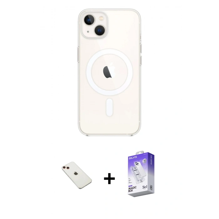MARSİLYAN™- iPhone 14 Kılıf Kutup Klasik Serisi - Siyah Bilvis 5in1 3D Magic Cam Ekran Koruyucu + Diamond Kamera Lens - KI