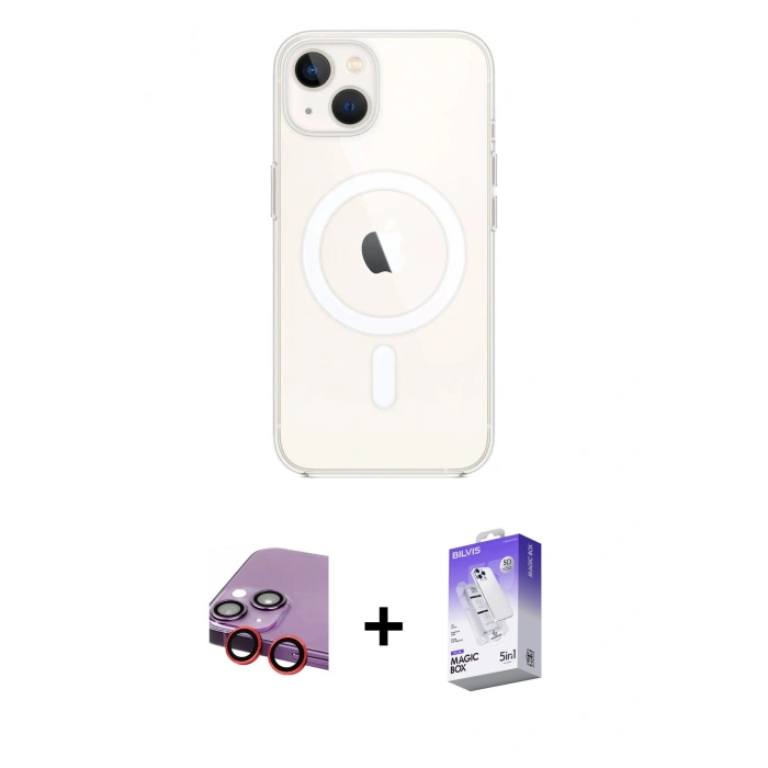 MARSİLYAN™- iPhone 14 Kılıf Kutup Klasik Serisi - Siyah Bilvis 5in1 3D Magic Cam Ekran Koruyucu + Raze Metal Kamera Lens - KI