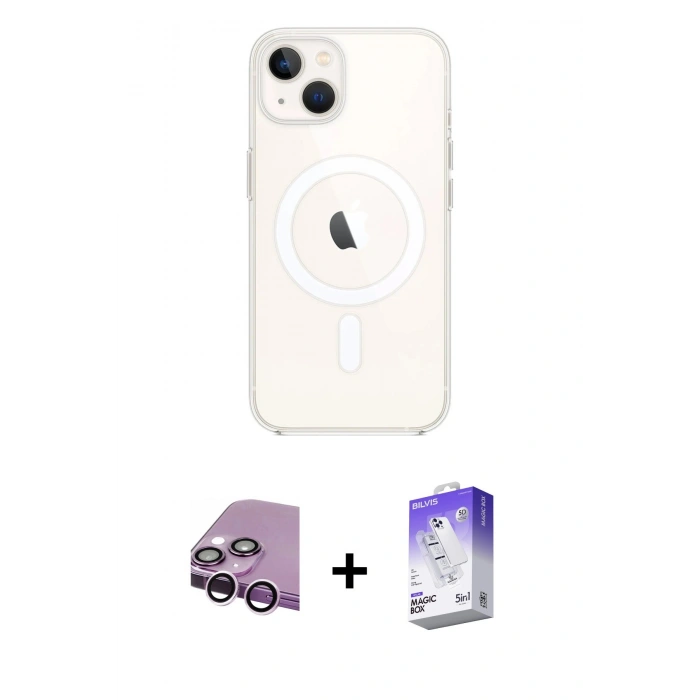 MARSİLYAN™- iPhone 14 Kılıf Kutup Klasik Serisi - Siyah Bilvis 5in1 3D Magic Cam Ekran Koruyucu + Raze Metal Kamera Lens - MR