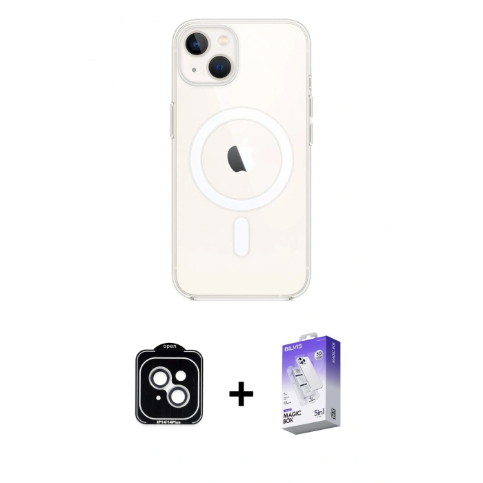MARSİLYAN™- iPhone 14 Kılıf Kutup Klasik Serisi - Siyah Bilvis 5in1 3D Magic Cam Ekran Koruyucu + PVD Metal Kamera Lens - GS