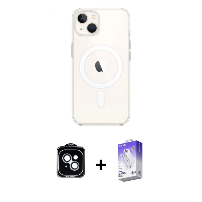 MARSİLYAN™- iPhone 14 Kılıf Kutup Klasik Serisi - Siyah Bilvis 5in1 3D Magic Cam Ekran Koruyucu + PVD Metal Kamera Lens - MI