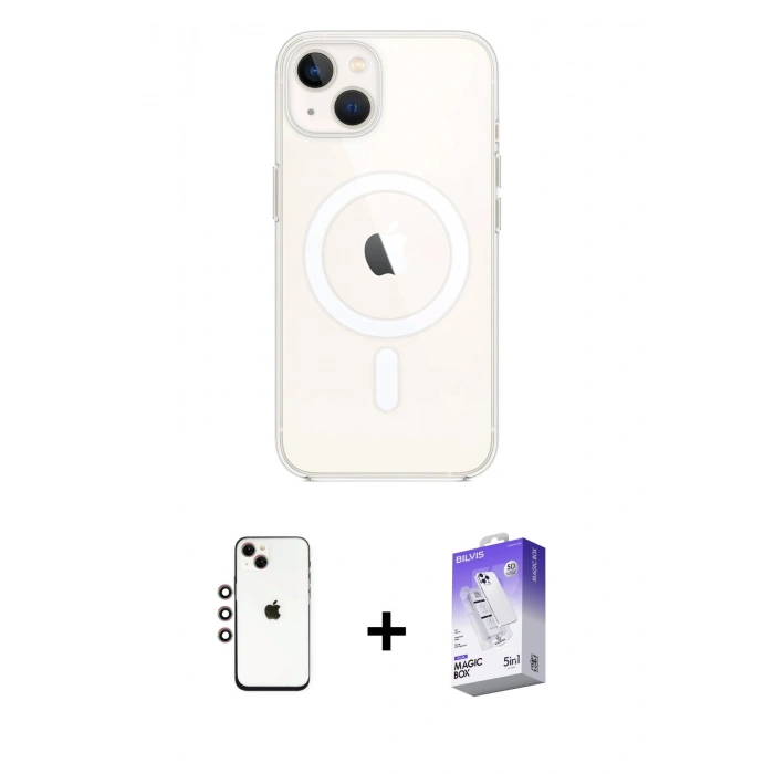 MARSİLYAN™- iPhone 14 Kılıf Kutup Klasik Serisi - Siyah Bilvis 5in1 3D Magic Cam Ekran Koruyucu + Shine Kamera Lens - GI