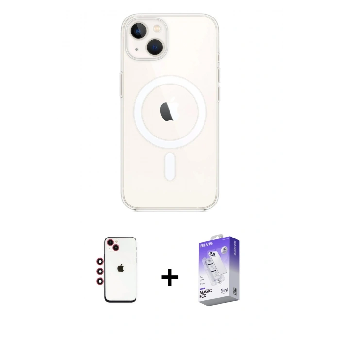 MARSİLYAN™- iPhone 14 Kılıf Kutup Klasik Serisi - Siyah Bilvis 5in1 3D Magic Cam Ekran Koruyucu + Shine Kamera Lens - KI
