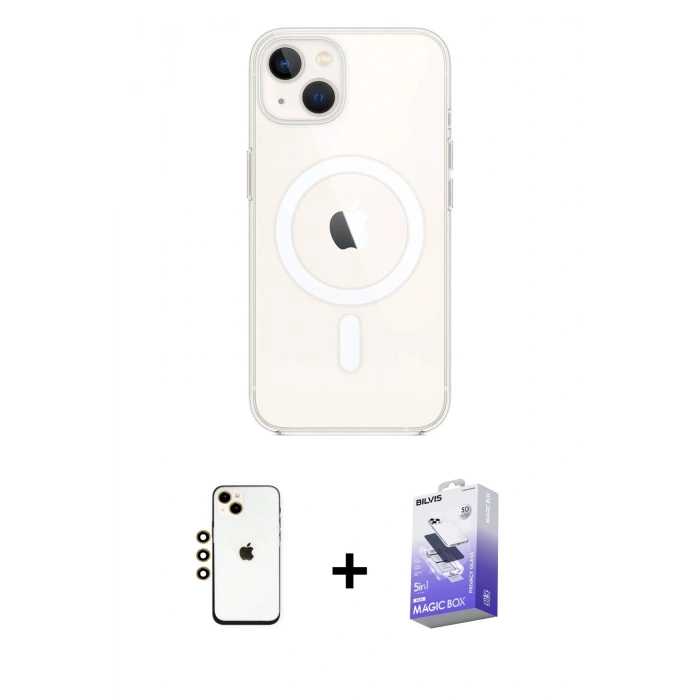 MARSİLYAN™- iPhone 14 Kılıf Kutup Klasik Serisi - Siyah Bilvis 5in1 5D Magic Hayalet Cam Ekran Koruyucu + Shine Kamera Lens - GD