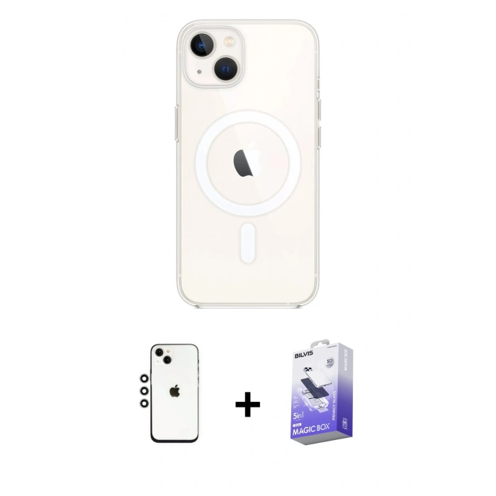 MARSİLYAN™- iPhone 14 Kılıf Kutup Klasik Serisi - Siyah Bilvis 5in1 5D Magic Hayalet Cam Ekran Koruyucu + Shine Kamera Lens - GS