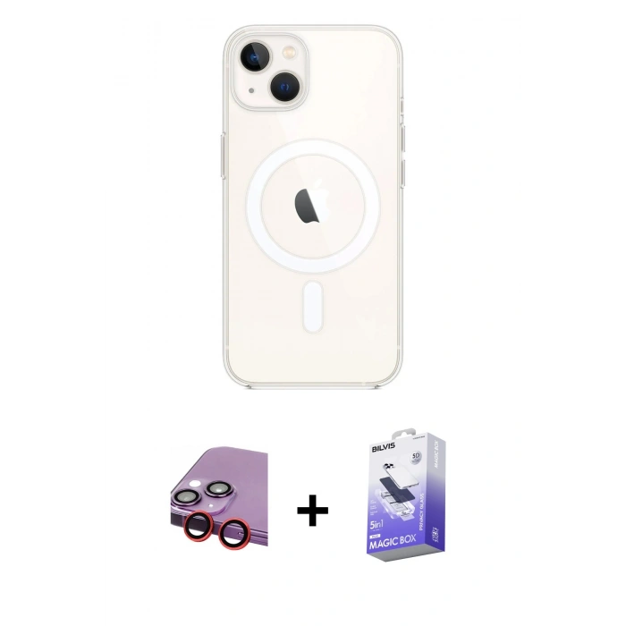 MARSİLYAN™- iPhone 14 Kılıf Kutup Klasik Serisi - Siyah Bilvis 5in1 5D Magic Hayalet Cam Ekran Koruyucu + Raze Metal Kamera Lens - KI