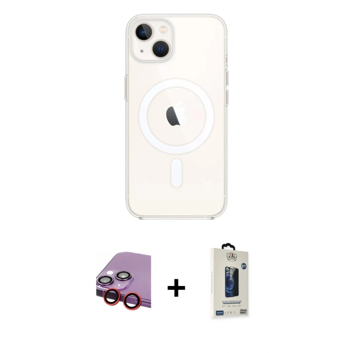 MARSİLYAN™- iPhone 14 Kılıf Kutup Klasik Serisi - Siyah Bilvis Hayalet Cam Ekran Koruyucu + Raze Metal Kamera Lens - KI