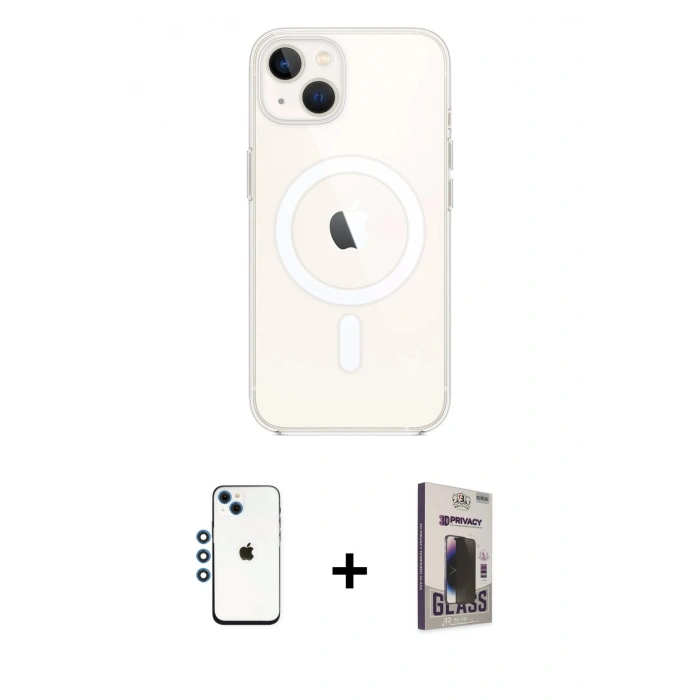 MARSİLYAN™- iPhone 14 Kılıf Kutup Klasik Serisi - Siyah Bilvis Hayalet Cam Ekran Koruyucu + Shine Kamera Lens - MI